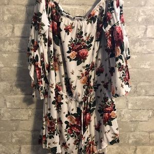 Off the shoulder white floral romper